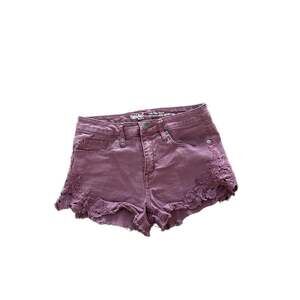 Mossimo High Rise Maroon Denim Shorts with Floral Lace Sided Cutout